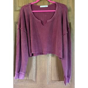 Altar’d State Oversize Medium Waffle Long Sleeve Slightly Cropped PTP 32”